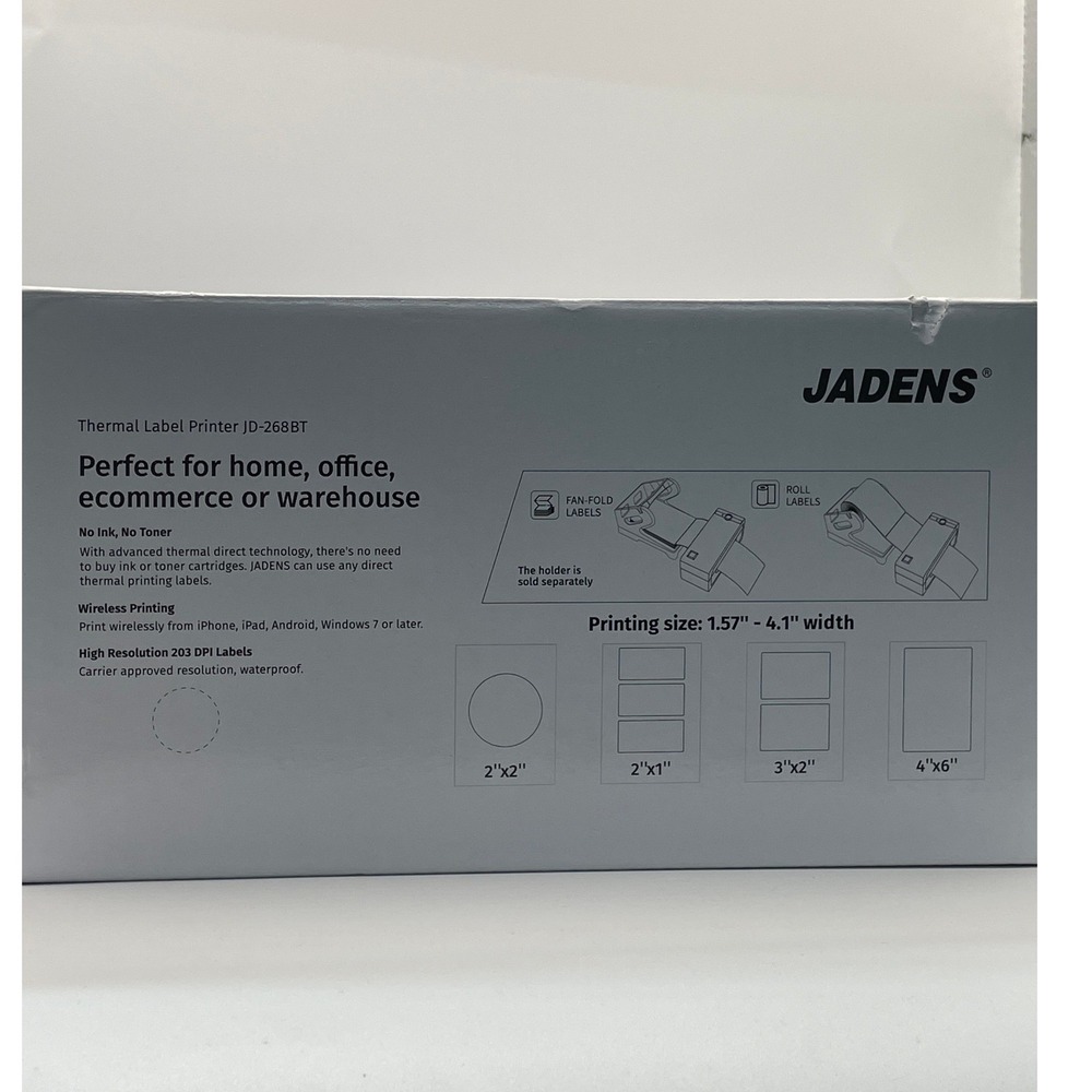 JADENS Thermal Label Printer JD-268BT Black NEW Wireless Bluetooth USB M3299